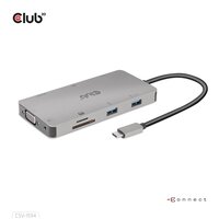 Club 3D USB Gen1 Type-C 9-in-1 hub with HDMI - VGA - 2x USB Gen1 Type-A - RJ45 - SD/Micro SD card slots and USB Gen1 Type-C Female port - USB 3.2 Gen 1 (3.1 Gen 1) Type-C - 100 W - 10,100,1000 Mbit/s - Schwarz - Grau - MicroSD (TransFlash) - SD - 60 Hz