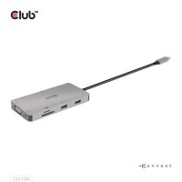 Club 3D USB Gen1 Type-C 9-in-1 hub with HDMI - VGA - 2x USB Gen1 Type-A - RJ45 - SD/Micro SD card slots and USB Gen1 Type-C Female port - USB 3.2 Gen 1 (3.1 Gen 1) Type-C - 100 W - 10,100,1000 Mbit/s - Schwarz - Grau - MicroSD (TransFlash) - SD - 60 Hz