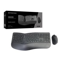 Conceptronic ORAZIO ERGO Kabelloses Set aus ergonomischer Tastatur und vertikaler Maus - deutsch - Volle Größe (100%) - RF Wireless - QWERTZ - Schwarz - Maus enthalten
