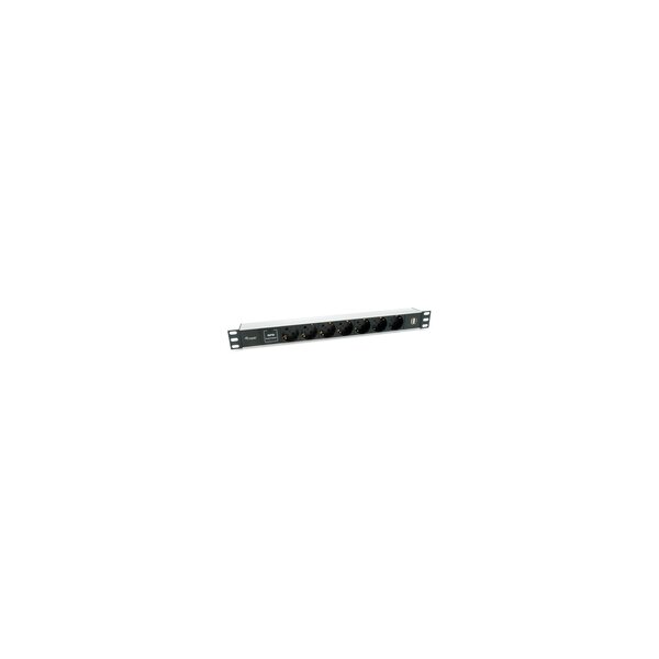 Equip 7-Fach Deutsche Steckdosenleiste mit USB Buchse - Standard - 1U - Horizontal - Aluminium - Schwarz - Silber - 7 AC-Ausgänge