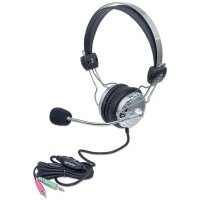 Manhattan Stereoheadset - Verstellbarer Kopfbügel und flexibles Mikrofon - Kopfhörer - Kopfband - Anrufe & Musik - Grau - Binaural - Drehregler