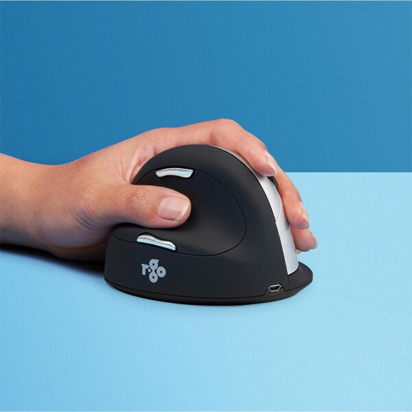R-Go Ergonomische Maus R-Go HE Break mit Pausensoftware - groß (Handlänge ? 185mm) - für Linkshänder - bluetooth - schwarz - Linkshändig - Vertikale Ausführung - RF Wireless - 2500 DPI - Schwarz