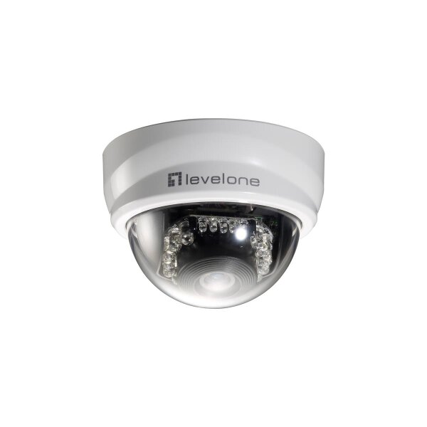 LevelOne Feste-Dome-Netzwerkkamera - 2 Megapixel - 802.3af PoE - Tag/Nacht - IR-LEDs - IP-Sicherheitskamera - Innen & Außen - Kabelgebunden - CE - FCC - Onvif - Decke / Schreibtisch - Schwarz - Weiß