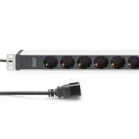 DIGITUS Steckdosenleiste mit Aluminiumprofil, 8-fach Schutzkontaktsteckdose, 2 m Zuleitung, IEC C20 Stecker