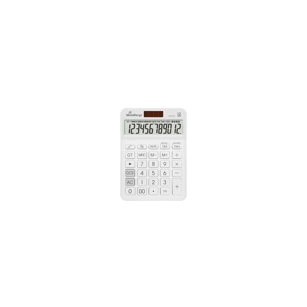 MEDIARANGE MROS191 - Desktop - Einfacher Taschenrechner - 12 Ziffern - Batterie/Solar - Weiß