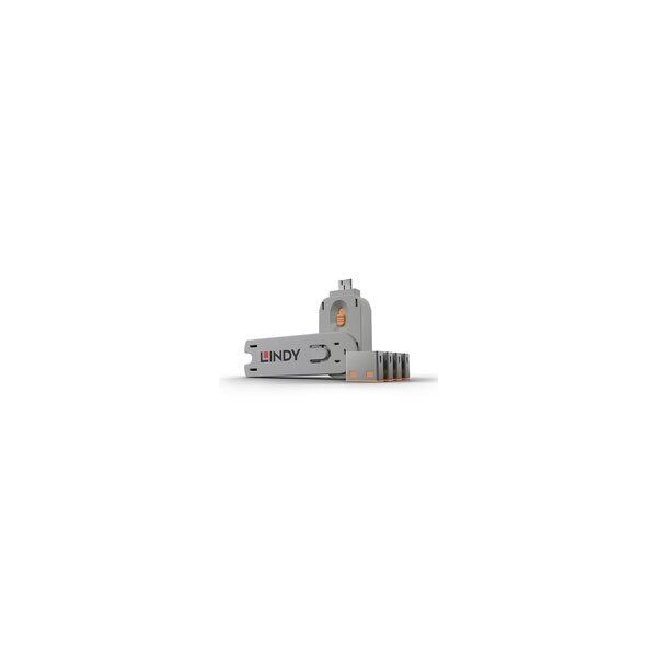 Lindy USB Port Schloss 4 Stueck mit Schlüssel Code ORANGE