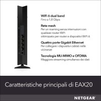 Netgear 4PT AX1800 WIFI MESH EXTENDER - Netzwerk-Repeater - 1800 Mbit/s - 10,100,1000 Mbit/s - Microsoft® Internet Explorer® 8.0 - Firefox® 20 or Safari® 5.1 or Google Chrome® 25.0... - Intern - 10/100/1000Base-T(X)