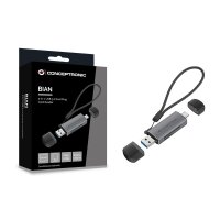 Conceptronic BIAN05G 2-in-1 Dual Plug Kartenleser USB 3.0 - SD/MicroSD 3.0 - UHS-I - MicroSD (TransFlash) - SD - SDHC - SDXC - Grau - 5000 Mbit/s - USB 3.2 Gen 1 (3.1 Gen 1) Type-A/Type-C - 21,3 mm - 11,5 mm