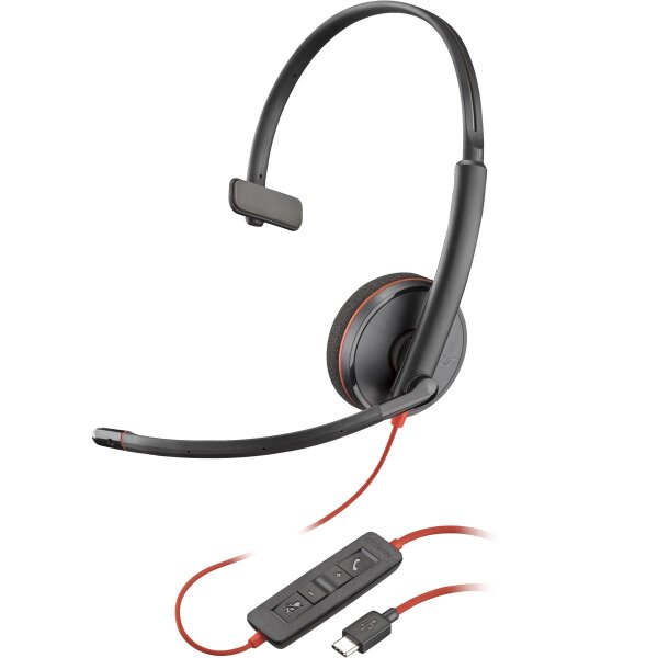 Poly Blackwire 3210 Monaurales USB-C-Headset + USB-C/A-Adapter - Kabelgebunden - Büro/Callcenter - 64 g - Kopfhörer - Schwarz