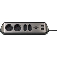 Brennenstuhl 1153590410 - 2 m - 4 AC-Ausgänge - Indoor - IP20 - Schwarz - Silber - 100 mm