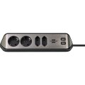 Brennenstuhl 1153590410 - 2 m - 4 AC-Ausgänge - Indoor - IP20 - Schwarz - Silber - 100 mm