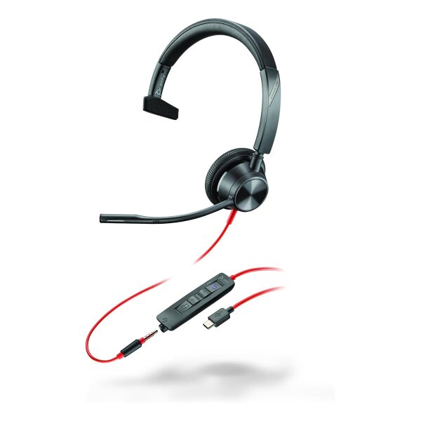 Poly Blackwire 3315 Monaurales USB-C-Headset - zertifiziert für Microsoft Teams - + 3,5-mm-Stecker + USB-C/A-Adapter - Kabelgebunden - Büro/Callcenter - 103 g - Kopfhörer - Schwarz