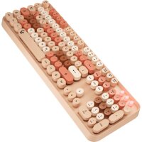 KeySonic Maus-Tastatur-Set Full-Size Tastatur runde Tasten Mehrfarbig sand/cremefabig