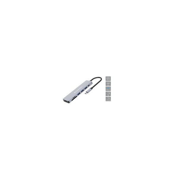 Conceptronic DONN19G 7-in-1 USB 3.2 Gen 1 Dockingstation - HDMI - USB-A 3.0 x 3 - SD - TF/MicroSD - 100W USB PD - Kabelgebunden - USB 3.2 Gen 1 (3.1 Gen 1) Type-C - 100 W - Grau - MicroSD (TransFlash) - SD - 5 Gbit/s