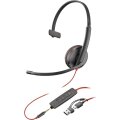 Poly Blackwire 3215 Monaural USB-C-Headset +3,5-mm-Stecker +USB-C/A-Adapter (Packungseinheit) - Kabelgebunden - Büro/Callcenter - 20 - 20000 Hz - 64 g - Kopfhörer - Schwarz