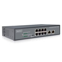DIGITUS 8-Port Fast Ethernet PoE Netzwerkswitch, Desktop, unmanaged, 2 Uplink Ports RJ45,120 W, af/at