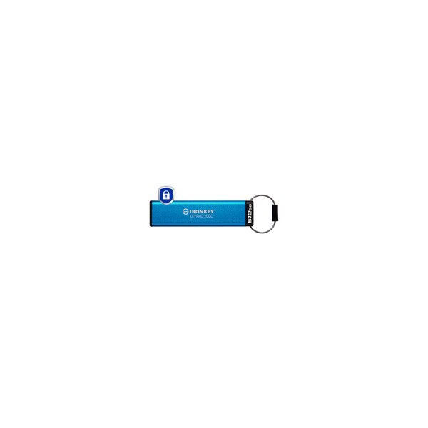 Kingston IronKey 512GB USB-C Keypad 200C - FIPS 140-3 Lvl 3 (ausstehend) AES-256 - 512 GB - USB Typ-C - 3.2 Gen 1 (3.1 Gen 1) - 280 MB/s - Schutzhülle - Blau