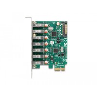 Delock PCI Express x1 Karte zu 7 x extern USB 5 Gbps Typ-A Buchse - PCIe - USB 3.2 Gen 1 (3.1 Gen 1) - PCI 3.0 - SATA 15-Pin - Grün - Grau - PC