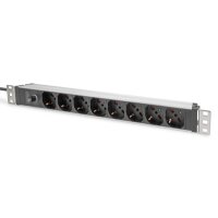 DIGITUS Steckdosenleiste mit Aluminiumprofil und Vorsicherung, 8-fach italienischer Ausgang, 2 m Zuleitung IEC C14 Stecker