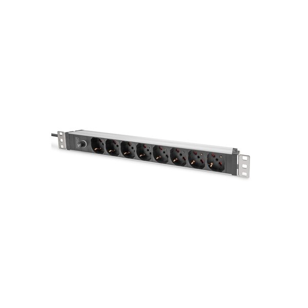DIGITUS Steckdosenleiste mit Aluminiumprofil und Vorsicherung, 8-fach italienischer Ausgang, 2 m Zuleitung IEC C14 Stecker