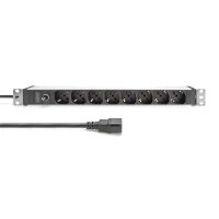 DIGITUS Steckdosenleiste mit Aluminiumprofil und Vorsicherung, 8-fach italienischer Ausgang, 2 m Zuleitung IEC C14 Stecker
