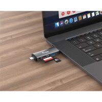 Equip Kartenleser mit USB 3.0-Hub - OTG - MicroSD (TransFlash) - MicroSDHC - SD - SDHC - Grau - CE & RoHS - USB 3.2 Gen 1 (3.1 Gen 1) Type-A/Type-C - 202 mm - 12 mm