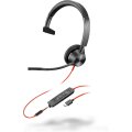 Poly Blackwire 3315 Monoaurales USB-C-Headset + 3,5-mm-Stecker + USB-C/A-Adapter - Kabelgebunden - Büro/Callcenter - 103 g - Kopfhörer - Schwarz