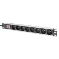 DIGITUS Steckdosenleiste mit Aluminiumprofil und Schalter, 8-fach CEE 7/5, 2 m Zuleitung Schutzkontaktstecker
