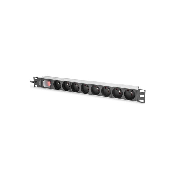DIGITUS Steckdosenleiste mit Aluminiumprofil und Schalter, 8-fach CEE 7/5, 2 m Zuleitung Schutzkontaktstecker