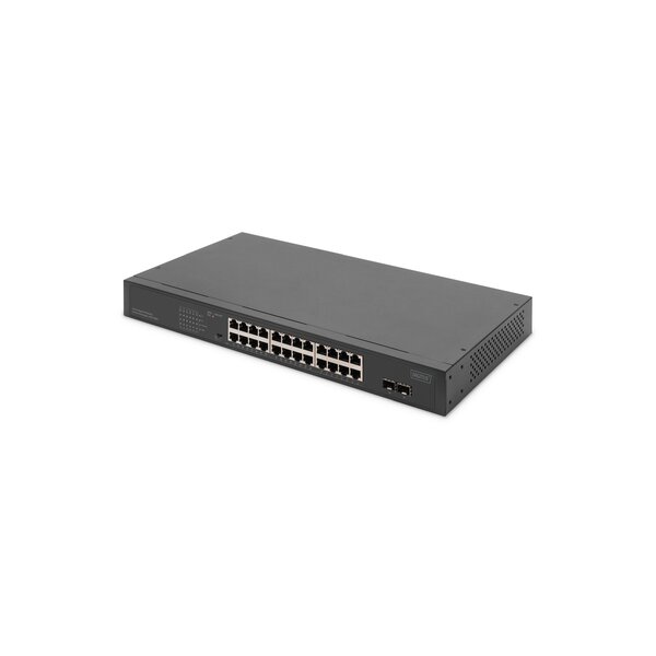 DIGITUS 24-Port Gigabit Netzwerkswitch, 19 Zoll, unmanaged, 2 Uplink Ports, SFP