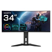 Gigabyte MO34WQC 34” OLED WQHD Curved Gaming Monitor - 3440x1440(WQHD), 175Hz, 0.03ms, KVM, 250 cd/m², FreeSync Premium Pro, DisplayHDR True Black 400, HDMI 2.1, 86,4 cm (34"), 3440 x 1440 Pixel, Wide Quad HD, OLED, 0,03 ms, Schwarz