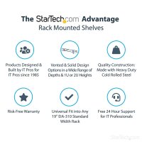 StarTech.com 19 Zoll Server Rack Fachboden 1HE - Universal 1U Server-Rack-Regal für Rackmontage für 19 Zoll Netzwerkracks - Heavy Duty Stahl - Tragfähigkeit 15kg - 18cm tief  - Schwarz - Regal - Stahl - Schwarz - 1,23 kg