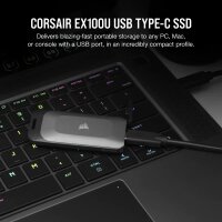 Corsair EX100U, 1 TB, USB Typ-C, 3.2 Gen 2 (3.1 Gen 2), 1600 MB/s, 20 Gbit/s, Schwarz
