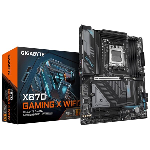 Gigabyte X870 GAMING X WIFI7 Mainboard - Unterstützt AMD Ryzen 9000 CPUs, 16+2+2 Phasen VRM, bis zu 8000MHz DDR5 (OC), 1xPCIe 5.0+ 2xPCIe 4.0, Wi-Fi 7, 2.5GbE LAN, USB 4, AMD, Sockel AM5, AMD Ryzen 7000 Series, AMD Ryzen 8000 Series, AMD Ryzen 9000 Series