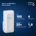 Netgear EAX15 - Netzwerk-Repeater - 10,100,1000 Mbit/s - Intern - IEEE 802.11a - IEEE 802.11ac - IEEE 802.11ax - IEEE 802.11b - IEEE 802.11g - IEEE 802.11i - IEEE... - 802.11a - 802.11b - 802.11g - Wi-Fi 4 (802.11n) - Wi-Fi 5 (802.11ac) - Wi-Fi 6 (802.11a