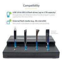 StarTech.com 1:7 USB Stick Klonstation und Löscher - Kopierer für mehrere USB Laufwerke - System and File und Sector-by-Sector Kopieren - 1,5 GB/min - Single und 3-Pass Löschen - LCD Display - USB-Flash-Drive-Duplikator - 7 Kopien - USB 2.0 - Schwarz - St