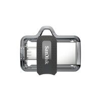 SanDisk Ultra Dual m3.0, 32 GB, USB Type-A / Micro-USB, 3.2 Gen 1 (3.1 Gen 1), Dia, 5,2 g, Schwarz, Silber, Transparent