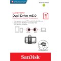 SanDisk Ultra Dual m3.0, 32 GB, USB Type-A / Micro-USB, 3.2 Gen 1 (3.1 Gen 1), Dia, 5,2 g, Schwarz, Silber, Transparent
