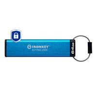 Kingston IronKey 64GB USB-C Keypad 200C, FIPS 140-3 Lvl 3 (ausstehend) AES256, 64 GB, USB Typ-C, 3.2 Gen 1 (3.1 Gen 1), 280 MB/s, Schutzhülle, Blau