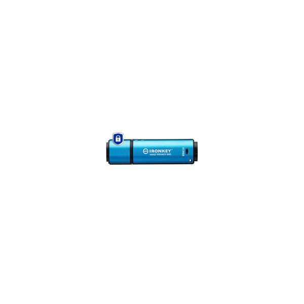 Kingston IronKey 256GB USB-C Vault Privacy 50C AES-256 verschlüsselter - FIPS 197 - 256 GB - USB Typ-C - 3.2 Gen 1 (3.1 Gen 1) - 230 MB/s - Kappe - Schwarz - Blau