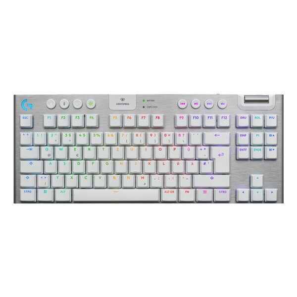 Logitech G G915 X LIGHTSPEED, Verkabelt & Kabellos, USB+ RF Wireless+ Bluetooth, Mechanischer Switch, QWERTZ, LED, Weiß - Kabellose - tastenlose Gaming-Tastatur mit LIGHTSPEED wireless