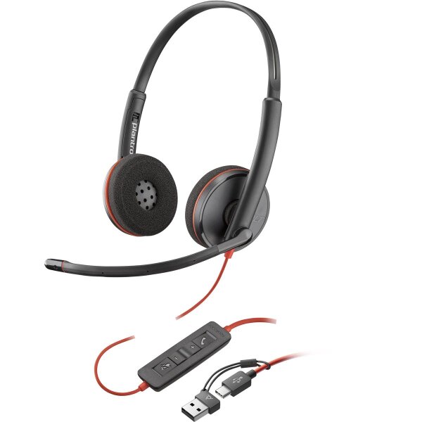 Poly Blackwire 3220 Stereo USB-C Headset+USB-C/A Adapter - Headset - Stereo