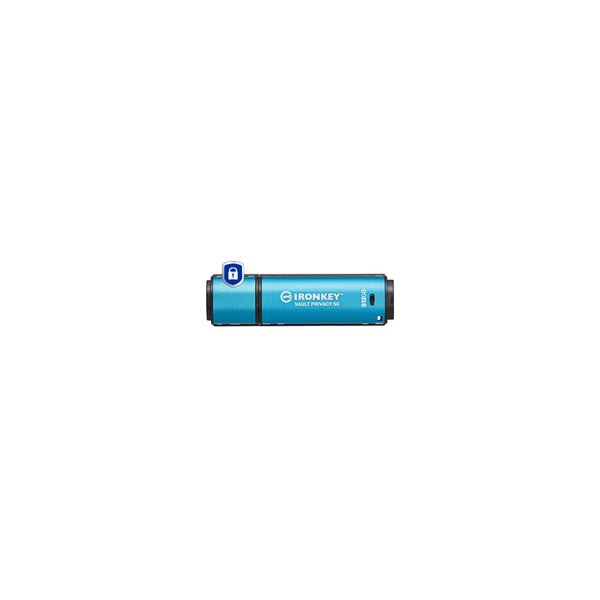 Kingston IronKey 512GB Vault Privacy 50 AES-256 verschlüsselter - FIPS 197 - 512 GB - USB Typ-A - 3.2 Gen 1 (3.1 Gen 1) - 310 MB/s - Kappe - Schwarz - Blau
