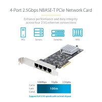 StarTech.com 4-Port 2.5 Gbit PCIe Netzwerkkarte - Intel I225-V - Dual-Port Computer LAN Karte - Multi-Gigabit NIC - PCI Express Server Netzwerkkarte - 2.5G Ethernet Adapter - Eingebaut - Kabelgebunden - PCI Express - Ethernet - 2500 Mbit/s - Schwarz