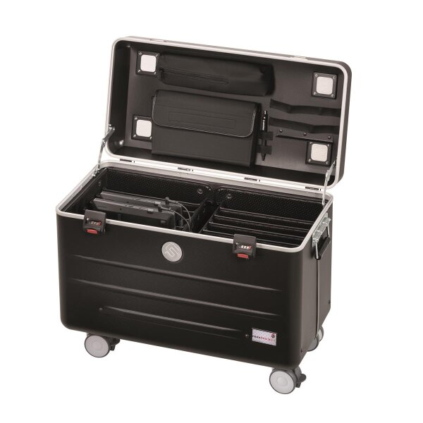 PARAT Case N10, Multimedia-Wagen, Schwarz, Acrylnitril-Butadien-Styrol (ABS), Aluminium, Schaum, Laptop, 39,6 cm (15.6"), 2 Schublade(n)
