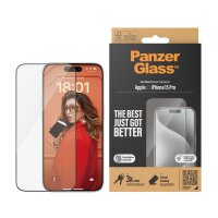 PanzerGlass ® Displayschutz iPhone 15 Pro | Ultra-Wide Fit m. EasyAligner, Apple, Apple - iPhone 15 Pro, Trockene Anwendung, Schockresistent, Transparent, 1 Stück(e)