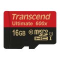 Transcend 16GB microSDHC Class 10 UHS-I (Ultimate) - 16 GB - MicroSDHC - Klasse 10 - MLC - 90 MB/s - Schwarz - Rot