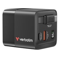 Verbatim GaN Charger 65W Retractable Cable, 2x USB-C, 1x USB-A