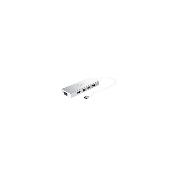 j5create JUD380-N USB™ 3.0 Mini Dock - Kabelgebunden - USB 3.2 Gen 1 (3.1 Gen 1) Type-A - Mikro-USB - USB Typ-A - 10,100,1000 Mbit/s - 10BASE-T - 100BASE-T - 1000BASE-T - Silber