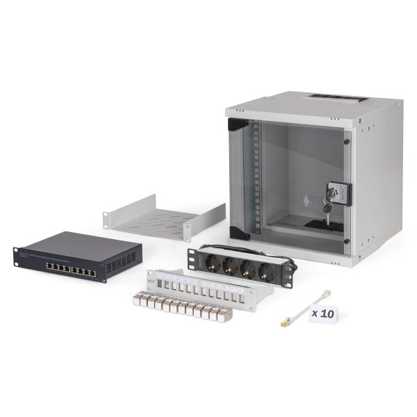 DIGITUS - DN-49100-SET - 10" Netzwerk-Set, 6HE Wandgehäuse und Zubehör, gr